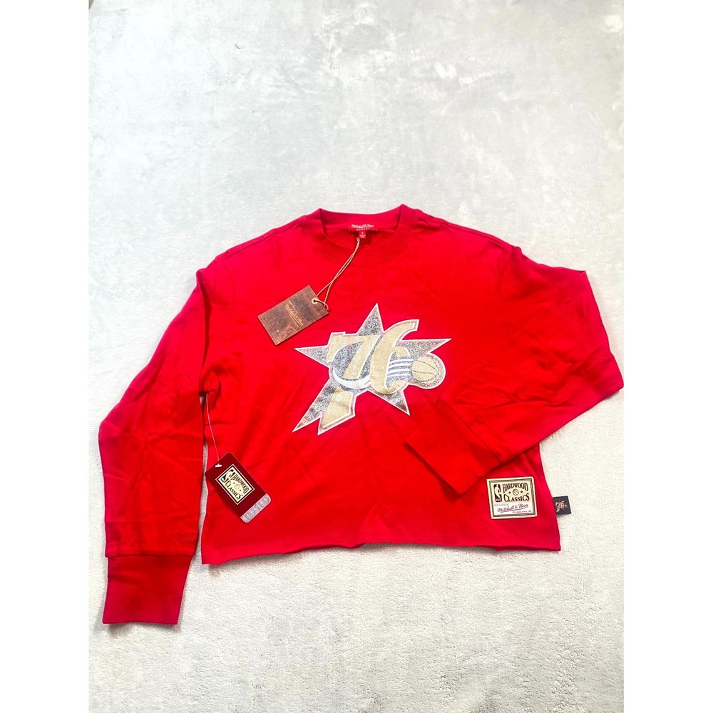 Mitchell & Ness NBA Philadelphia 76ers Basketball Crop Shirt Women Small Red NWT